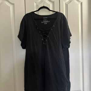 Torrid Black Lace-Up Short Sleeve Top